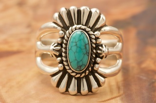 Sterling Silver Turquoise Ring by Santo Domingo Artist Raymond Coriz